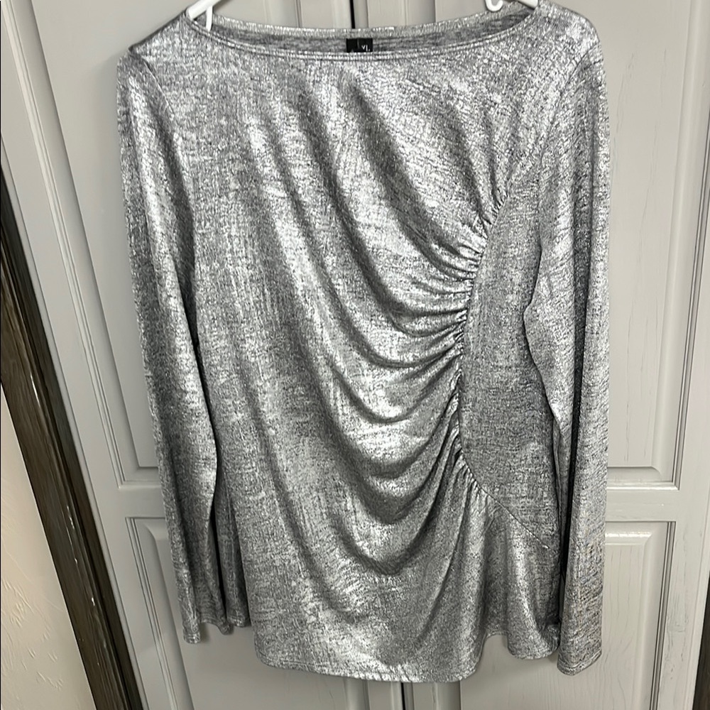 Celine Silver Ruched Sequin Blouse